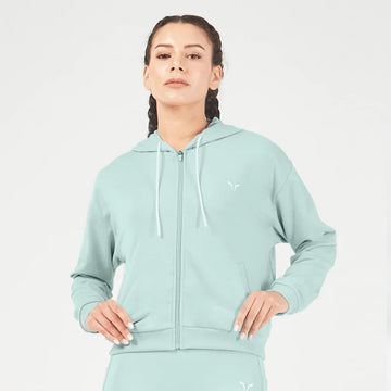 ESSENTIAL RELAXED ZIP UP HOODIE - GREY MIST