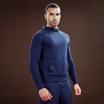 STATEMENT RIBBED HOODIE - NAVY