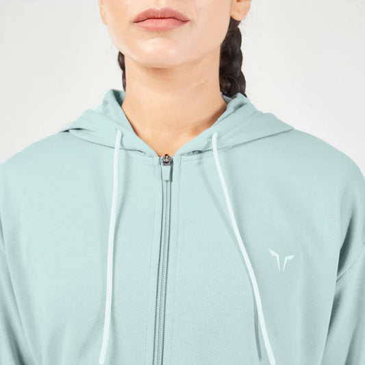 ESSENTIAL RELAXED ZIP UP HOODIE - GREY MIST